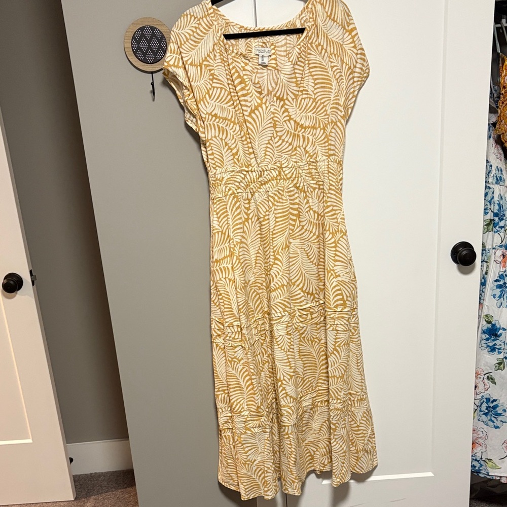 Rachel Zoe Yellow Leaf Print Midi Dress